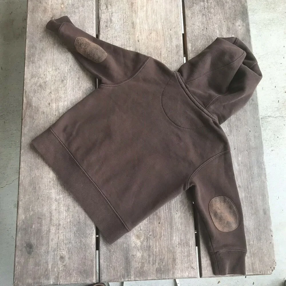 Gap Boys Hoodie Size 2T Brown Zip Front Elbow‎ Patches Tweed Varsity